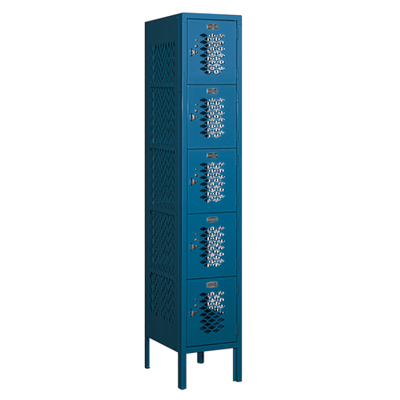 SALSBURY INDUSTRIES 5 Tier Box Vented Locker, 12"Wx66"Hx15"D, 5 Door, Blue, Unassembled 75155BL-U